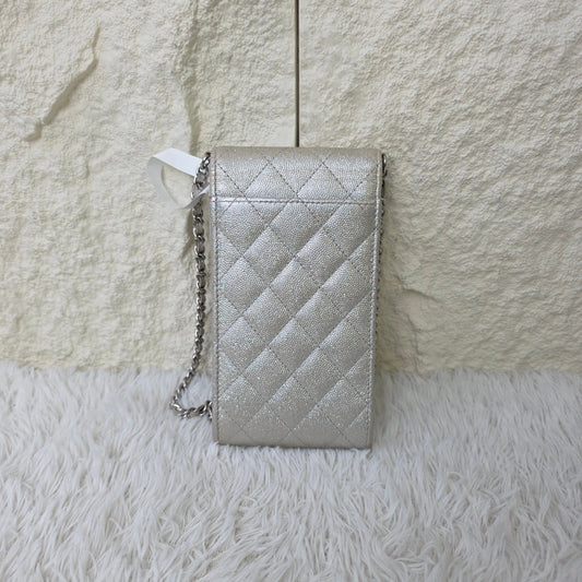 Chanel Quilted Metallic Leather Phone Holder Bag (Pre-Owned)