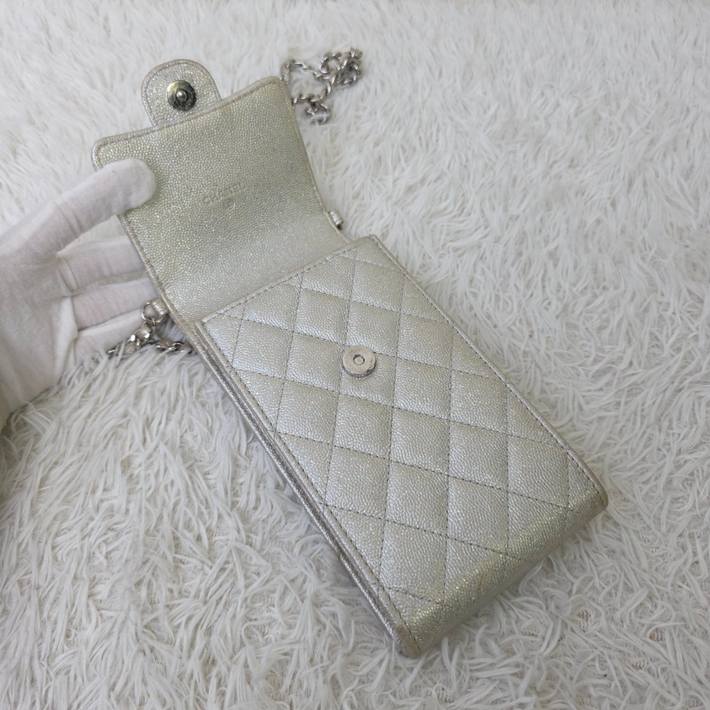 Chanel Quilted Metallic Leather Phone Holder Bag (Pre-Owned)