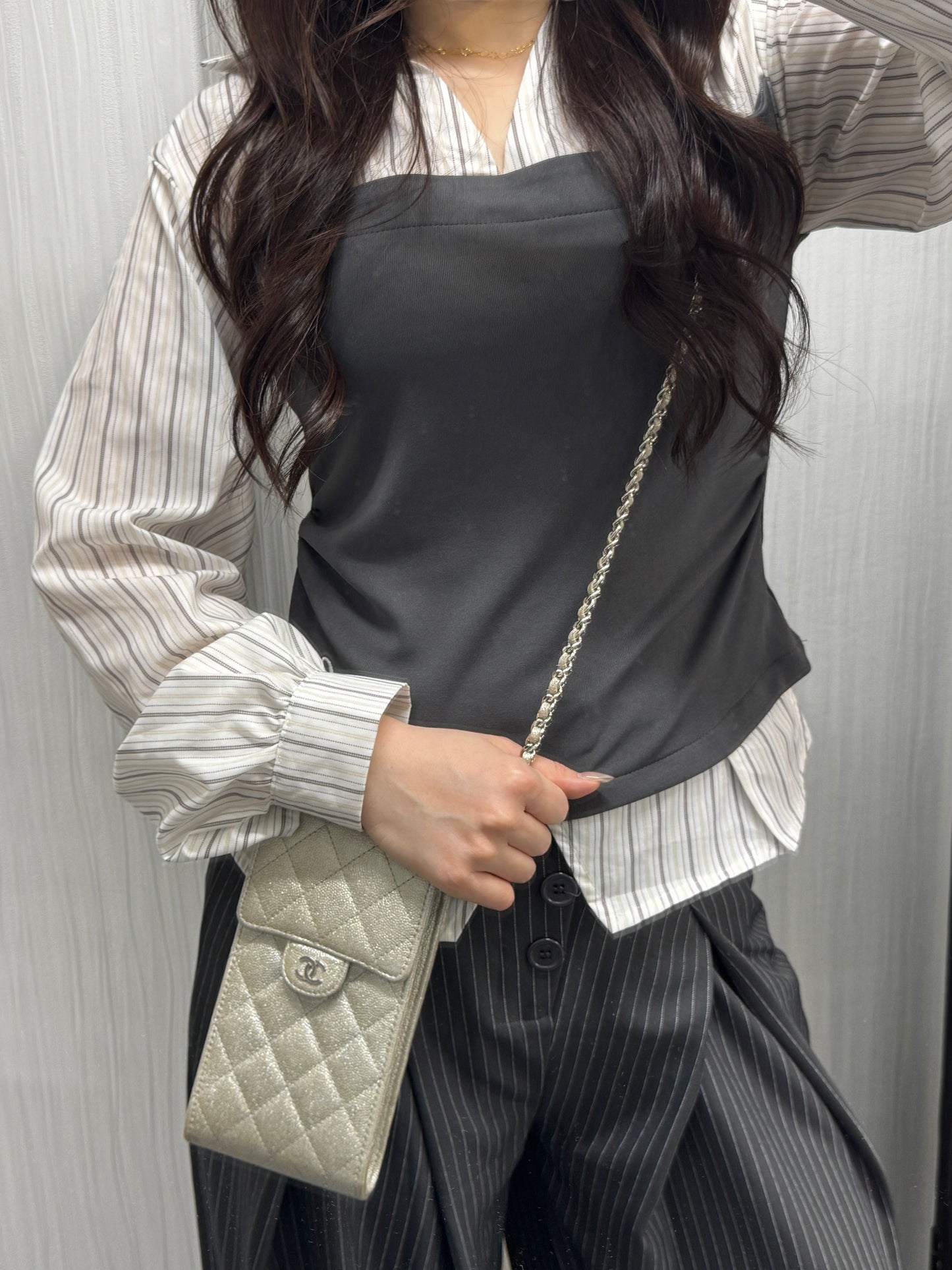 Chanel Quilted Metallic Leather Phone Holder Bag (Pre-Owned)
