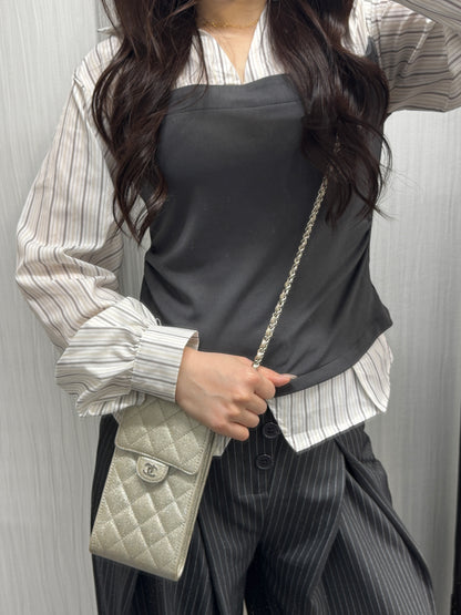 Chanel Quilted Metallic Leather Phone Holder Bag (Pre-Owned)