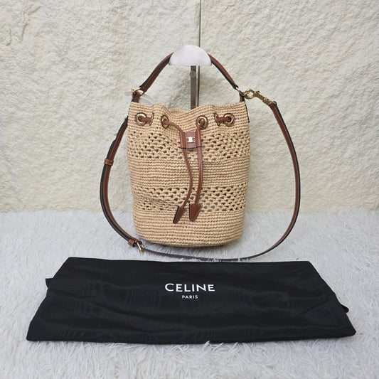 Celine Raffia Drawstring Bucket Bag (Pre-Owned)