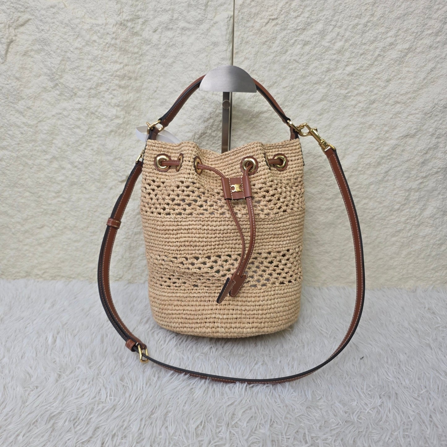 Celine Raffia Drawstring Bucket Bag (Pre-Owned)