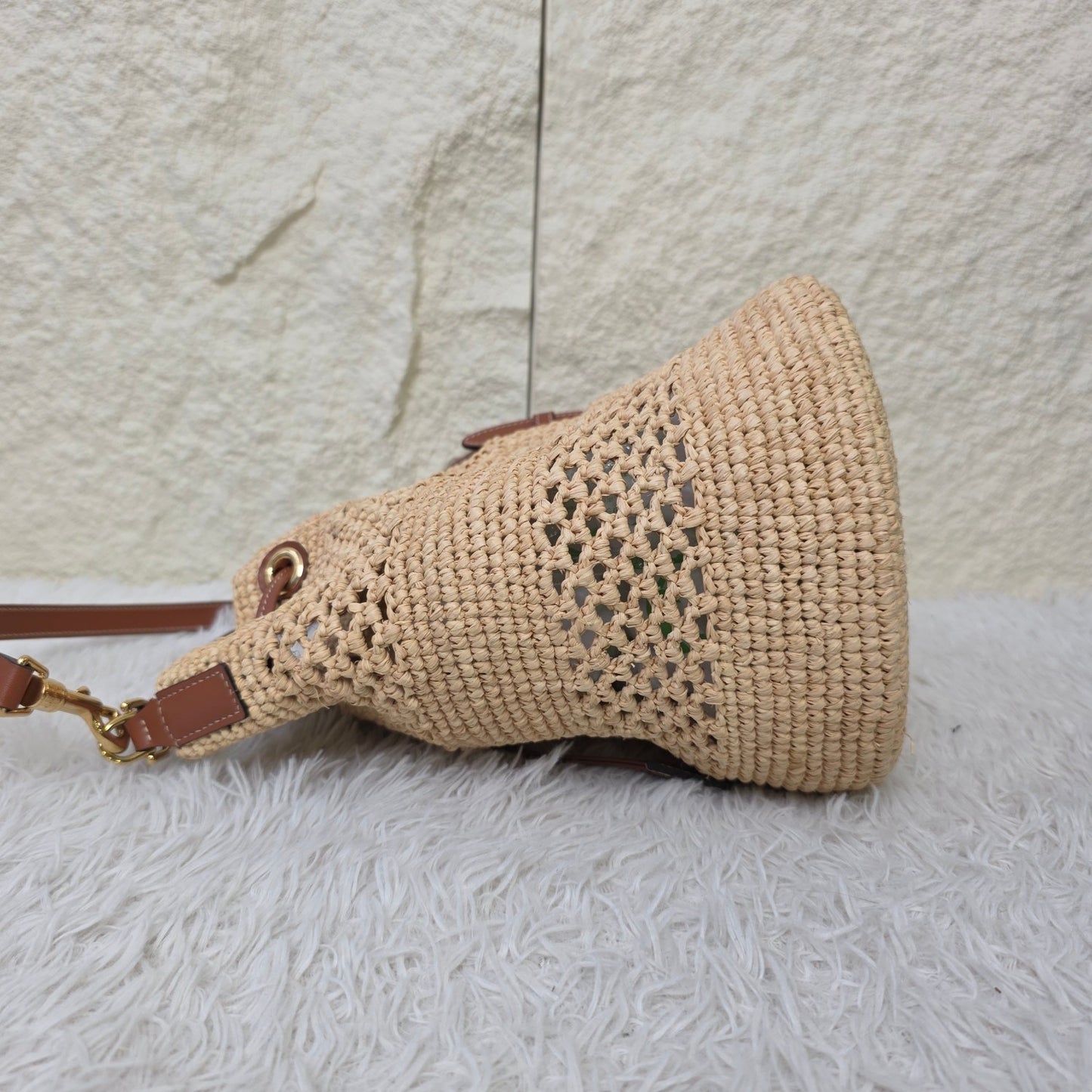 Celine Raffia Drawstring Bucket Bag (Pre-Owned)