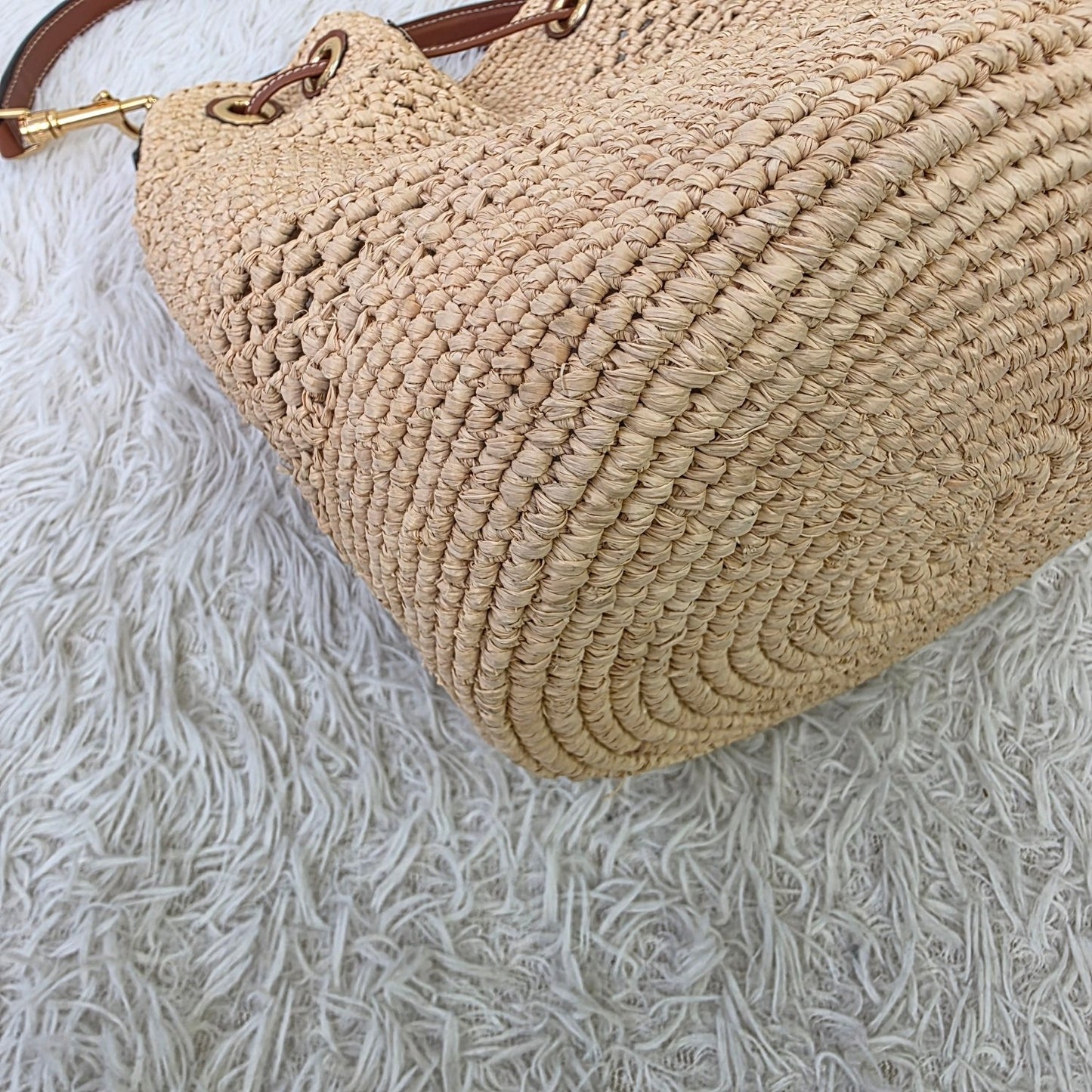 Celine Raffia Drawstring Bucket Bag (Pre-Owned)