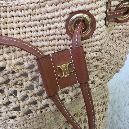 Celine Raffia Drawstring Bucket Bag (Pre-Owned)