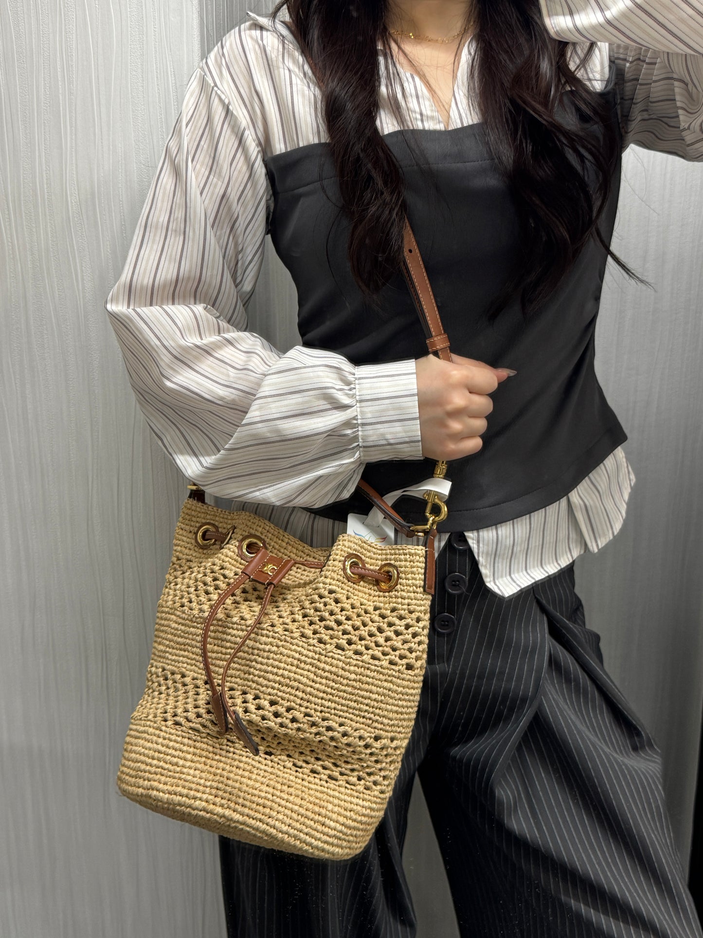Celine Raffia Drawstring Bucket Bag (Pre-Owned)