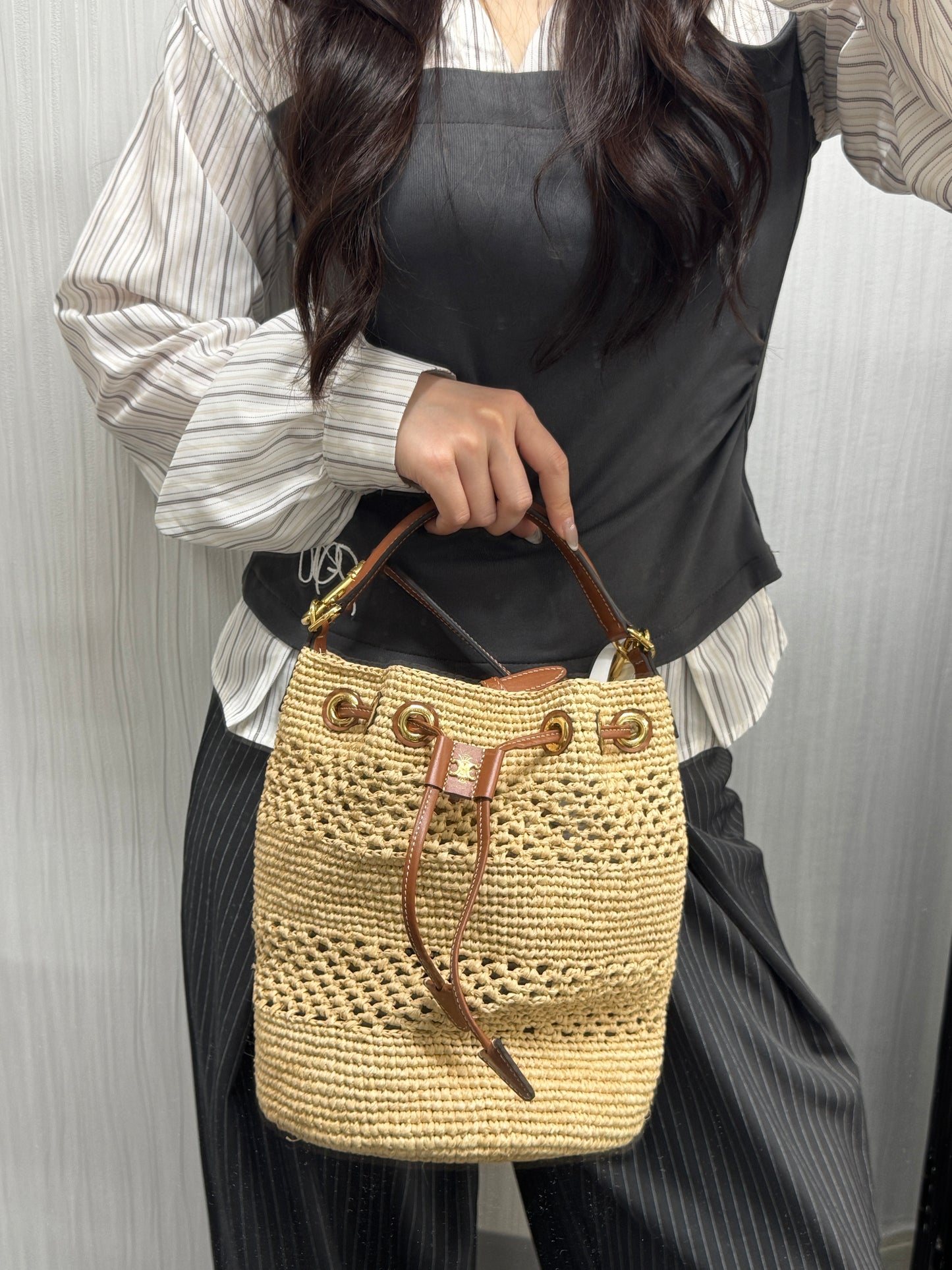 Celine Raffia Drawstring Bucket Bag (Pre-Owned)