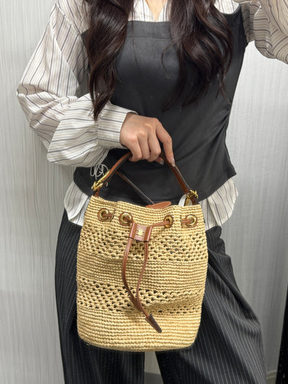 Celine Raffia Drawstring Bucket Bag (Pre-Owned)
