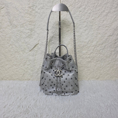 Chanel Studded Metallic Leather Drawstring Bucket Bag (Pre-Owned)
