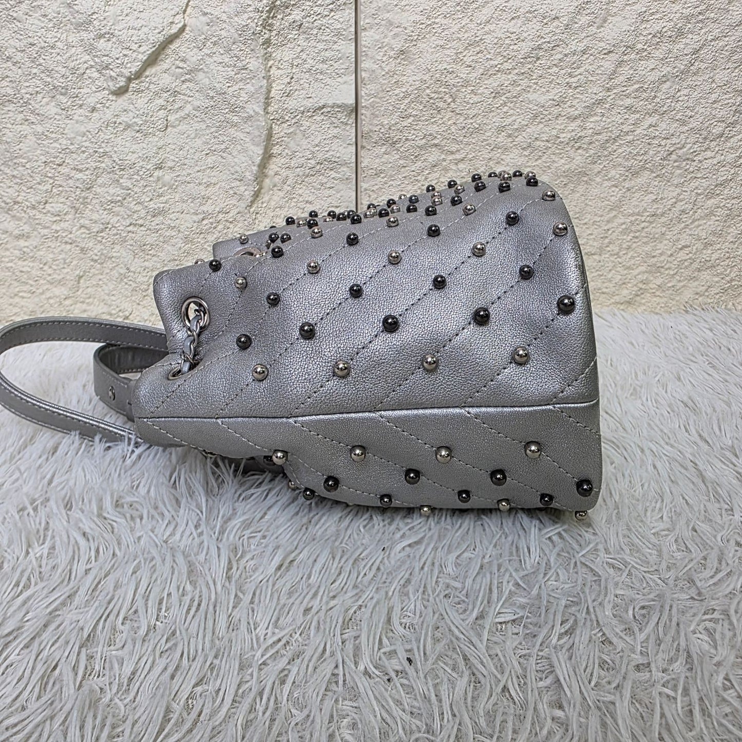 Chanel Studded Metallic Leather Drawstring Bucket Bag (Pre-Owned)