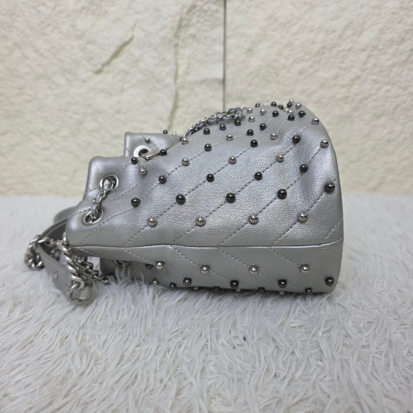 Chanel Studded Metallic Leather Drawstring Bucket Bag (Pre-Owned)
