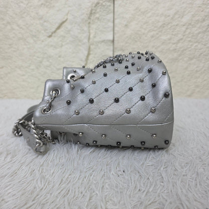 Chanel Studded Metallic Leather Drawstring Bucket Bag (Pre-Owned)