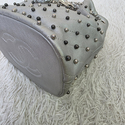 Chanel Studded Metallic Leather Drawstring Bucket Bag (Pre-Owned)
