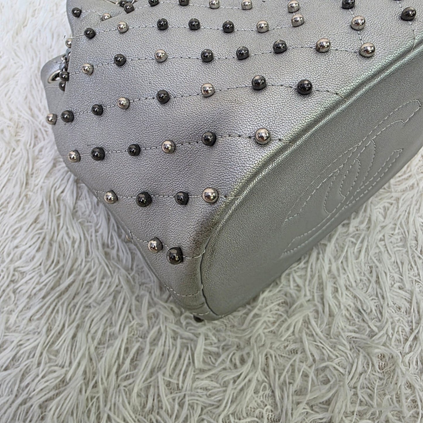 Chanel Studded Metallic Leather Drawstring Bucket Bag (Pre-Owned)