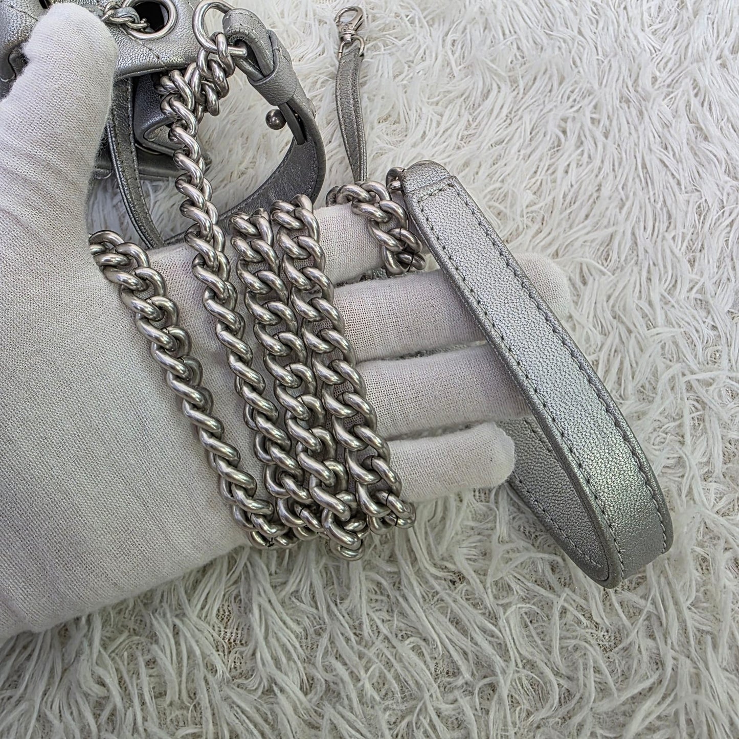 Chanel Studded Metallic Leather Drawstring Bucket Bag (Pre-Owned)