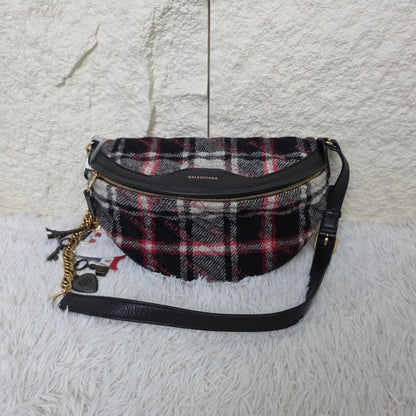 Balenciaga Plaid Logo Shoulder Bag (Pre-Owned)