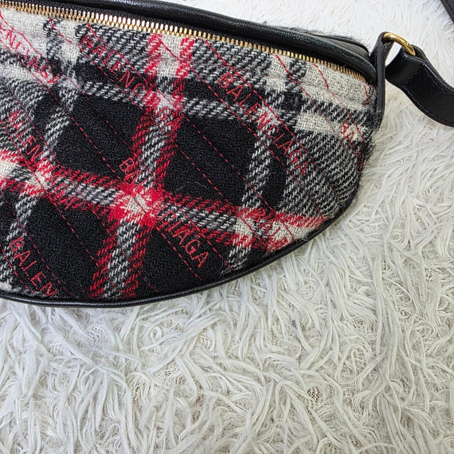 Balenciaga Plaid Logo Shoulder Bag (Pre-Owned)