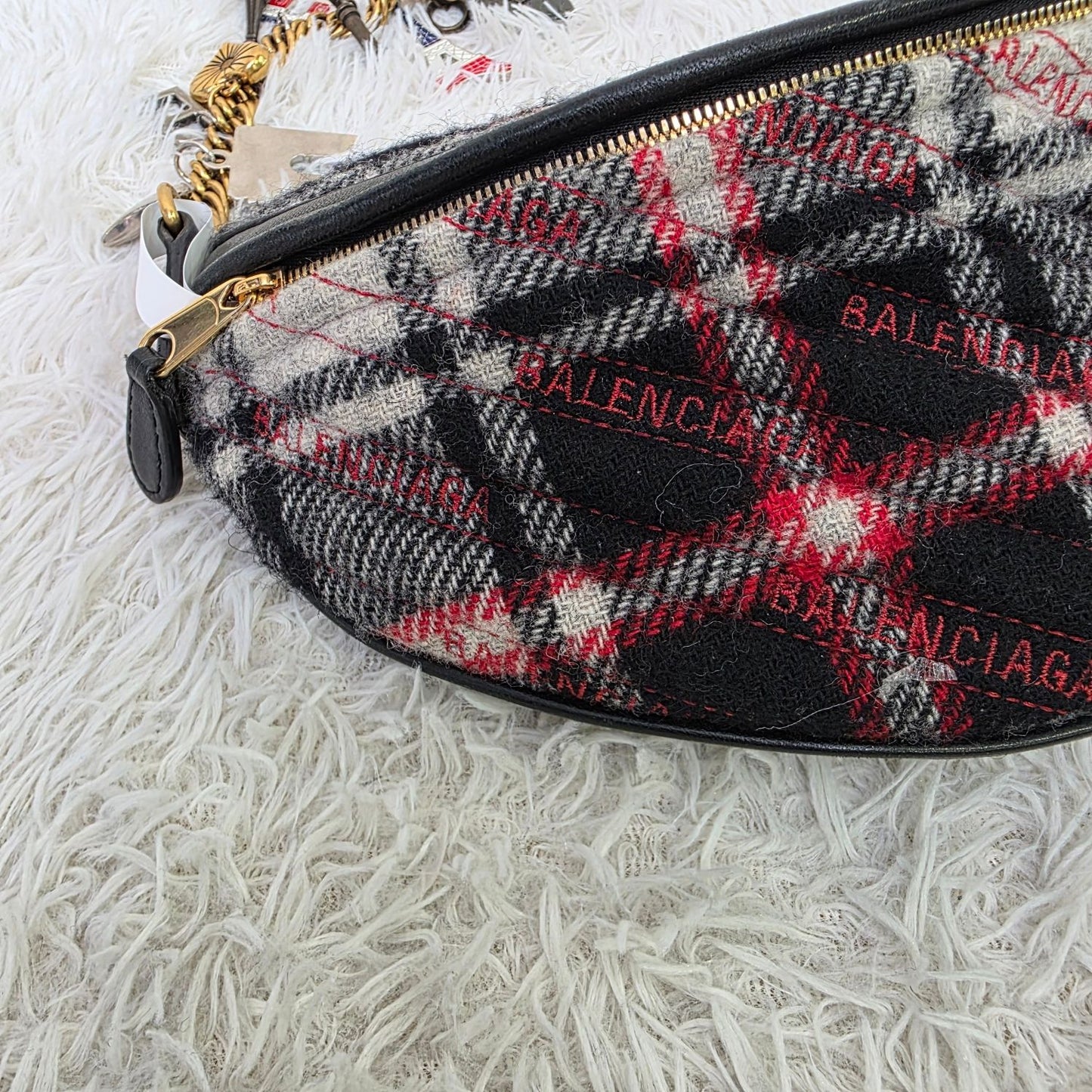 Balenciaga Plaid Logo Shoulder Bag (Pre-Owned)