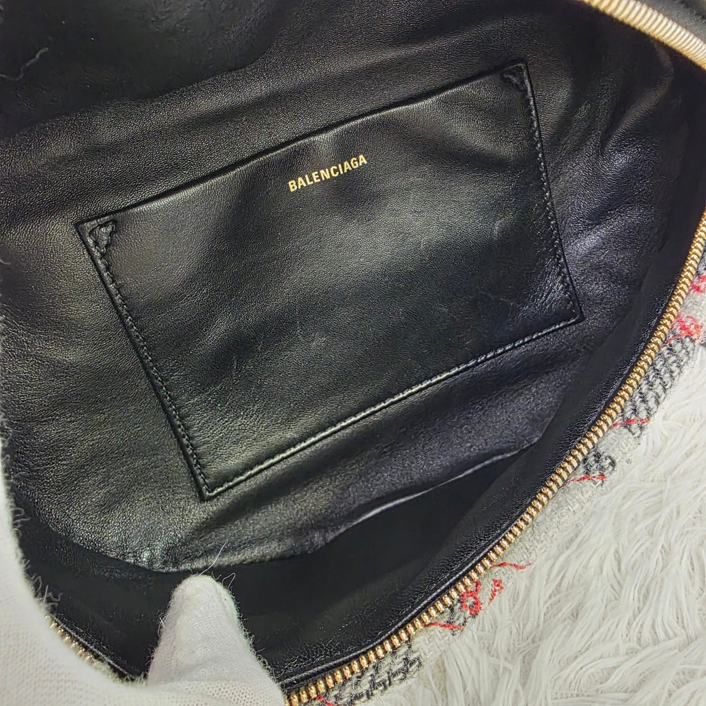 Balenciaga Plaid Logo Shoulder Bag (Pre-Owned)