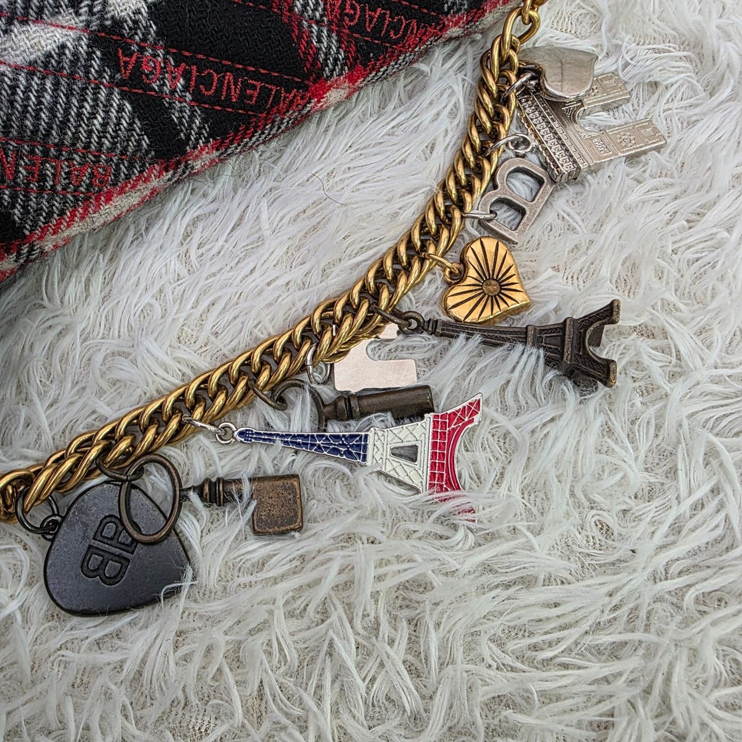 Balenciaga Plaid Logo Shoulder Bag (Pre-Owned)