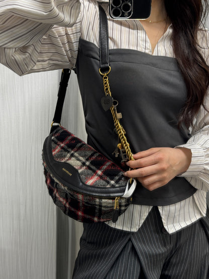 Balenciaga Plaid Logo Shoulder Bag (Pre-Owned)