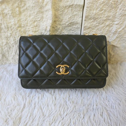 Chanel Quilted Leather Chain Wallet Bag (Pre-Owned)