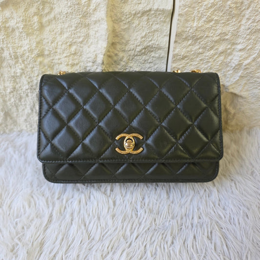 Chanel Quilted Leather Chain Wallet Bag (Pre-Owned)