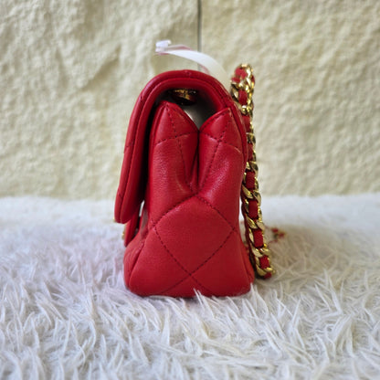 Chanel Red Quilted Lambskin Mini Flap Bag (Pre-Owned)