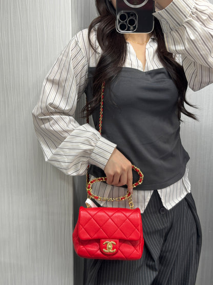 Chanel Red Quilted Lambskin Mini Flap Bag (Pre-Owned)
