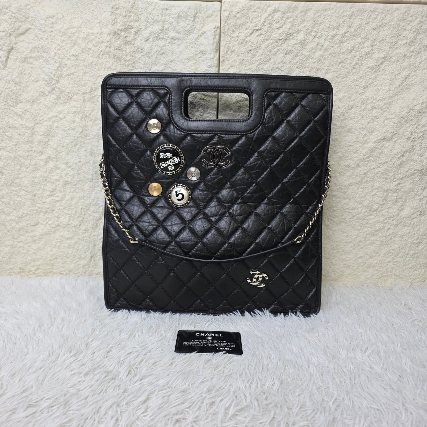 Chanel Black Quilted Leather Tote Bag with Chain Pouch (Pre-Owned)