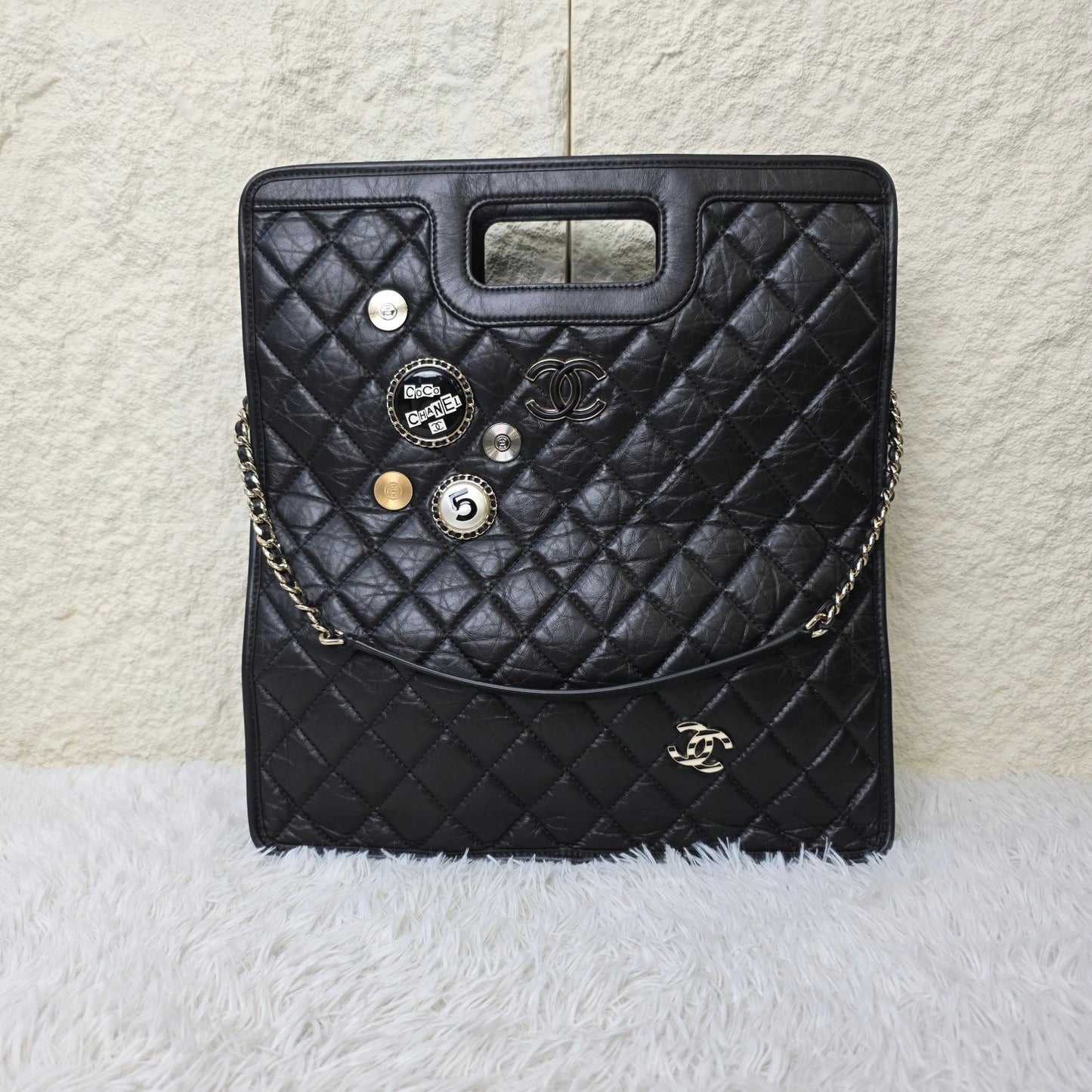 Chanel Black Quilted Leather Tote Bag with Chain Pouch (Pre-Owned)