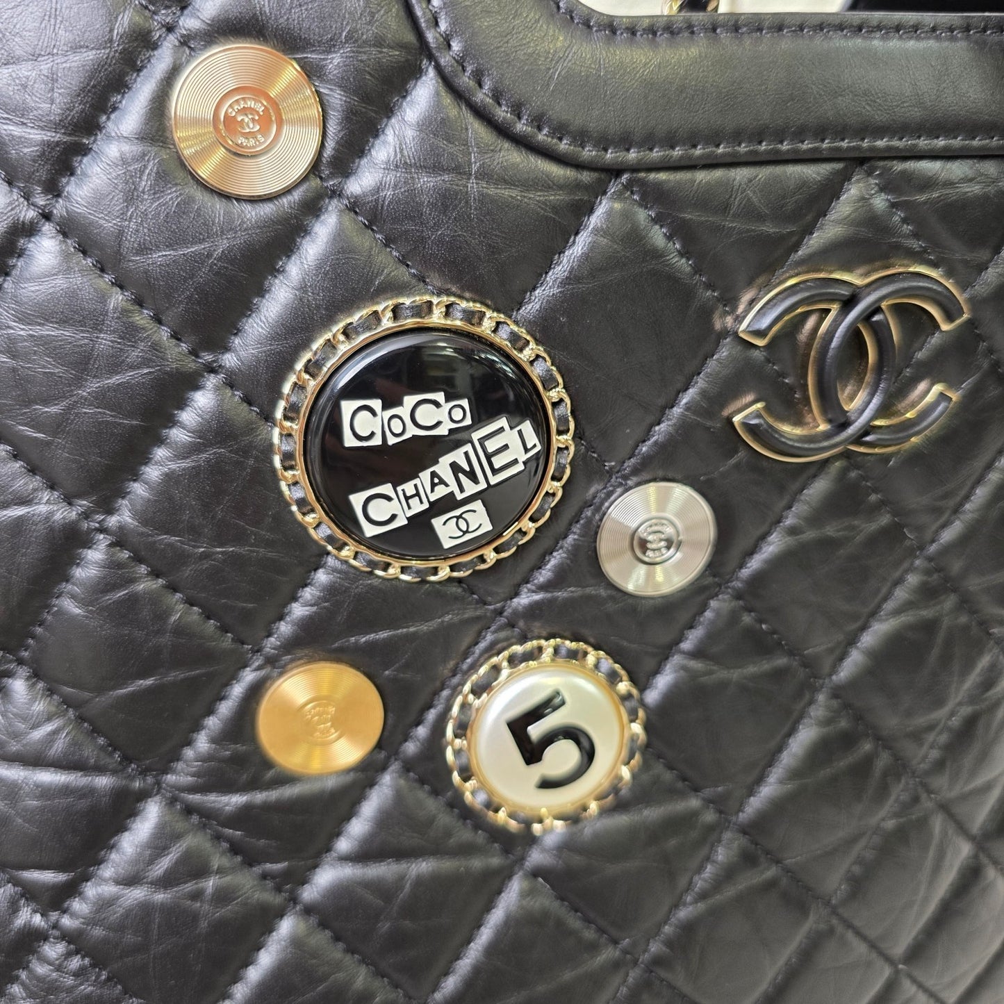Chanel Black Quilted Leather Tote Bag with Chain Pouch (Pre-Owned)