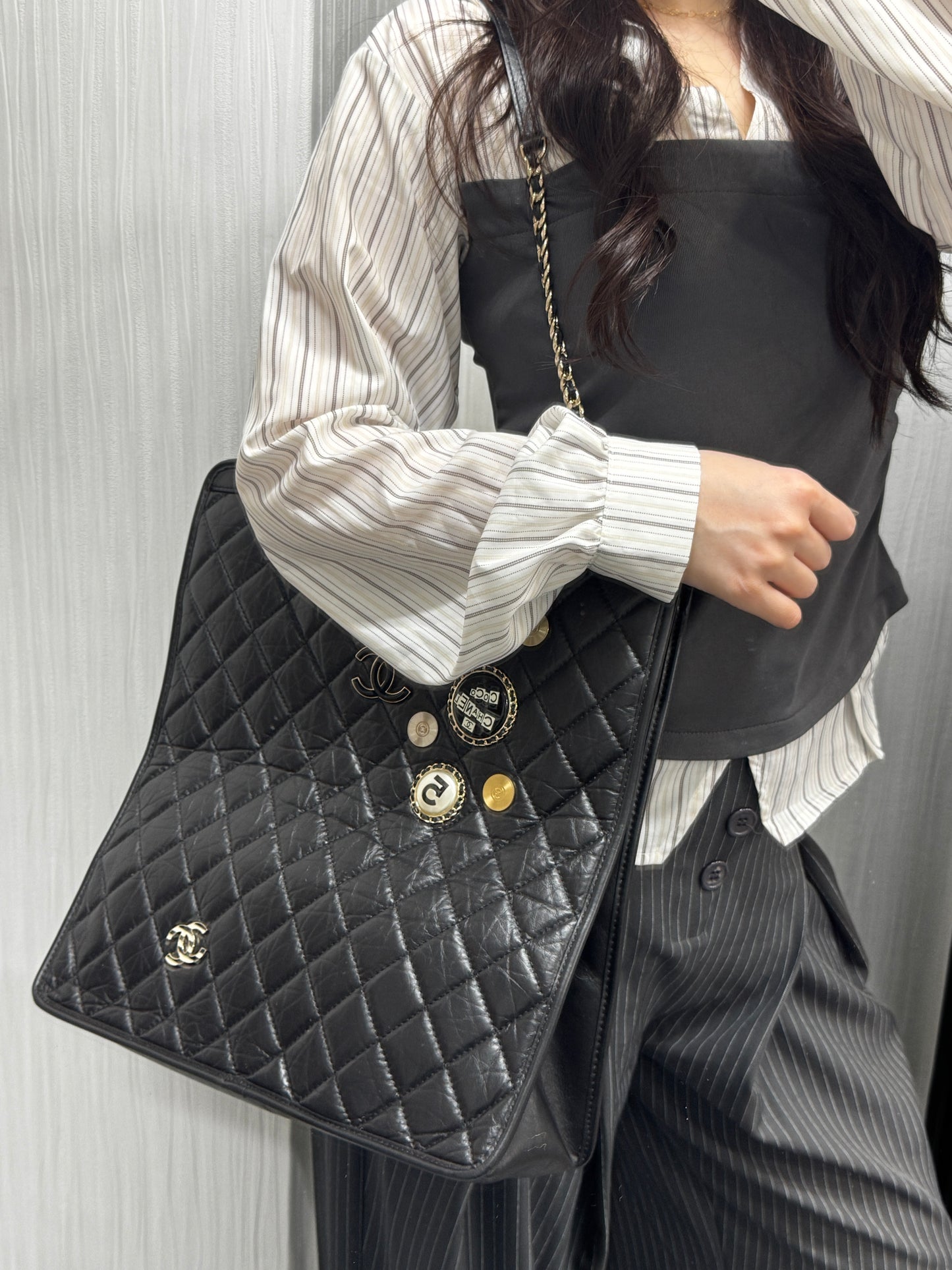 Chanel Black Quilted Leather Tote Bag with Chain Pouch (Pre-Owned)