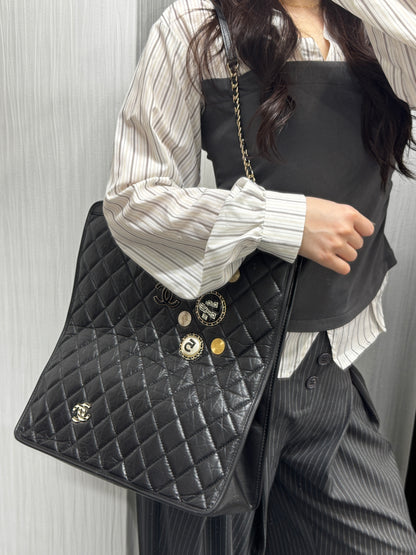 Chanel Black Quilted Leather Tote Bag with Chain Pouch (Pre-Owned)