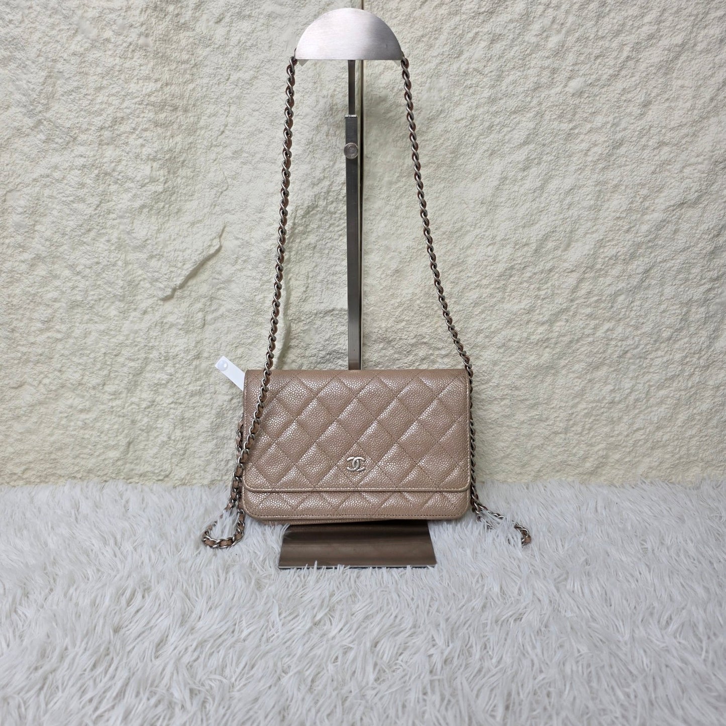 Chanel Beige Quilted Caviar Leather Wallet on Chain (Pre-Owned)