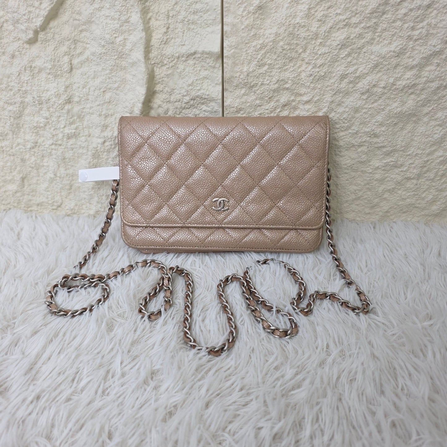 Chanel Beige Quilted Caviar Leather Wallet on Chain (Pre-Owned)