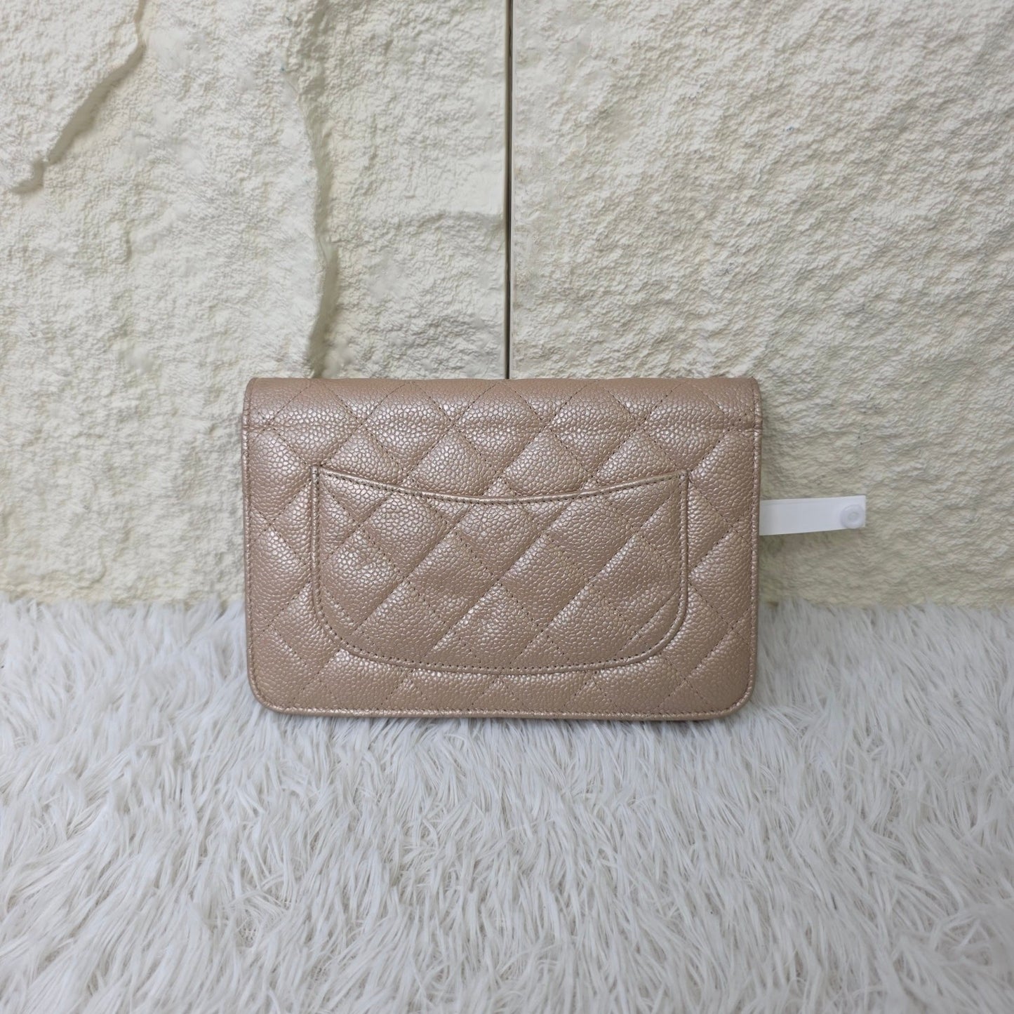 Chanel Beige Quilted Caviar Leather Wallet on Chain (Pre-Owned)