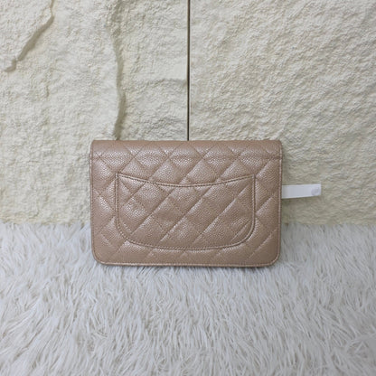 Chanel Beige Quilted Caviar Leather Wallet on Chain (Pre-Owned)