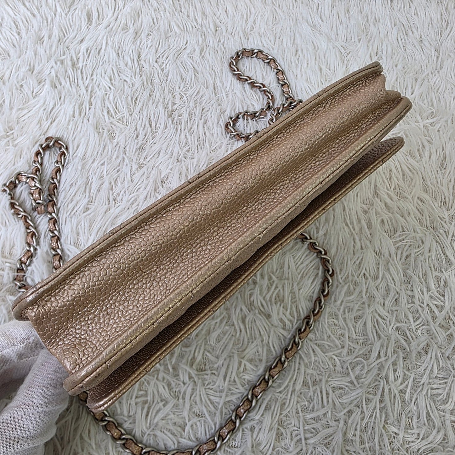 Chanel Beige Quilted Caviar Leather Wallet on Chain (Pre-Owned)