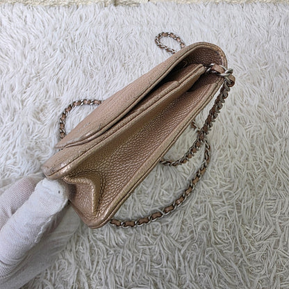 Chanel Beige Quilted Caviar Leather Wallet on Chain (Pre-Owned)