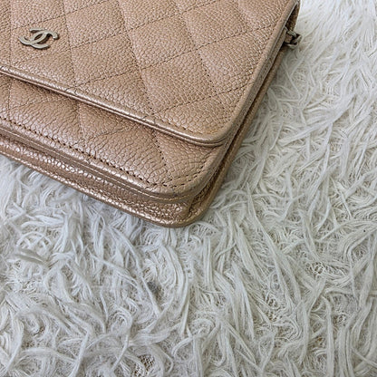 Chanel Beige Quilted Caviar Leather Wallet on Chain (Pre-Owned)