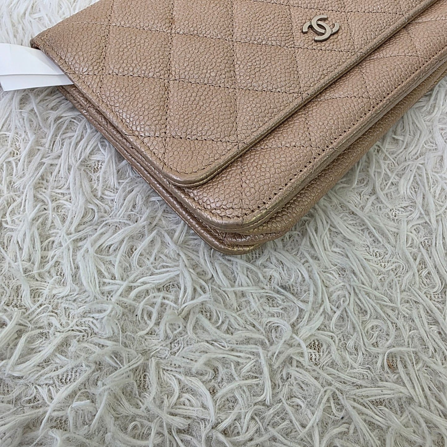 Chanel Beige Quilted Caviar Leather Wallet on Chain (Pre-Owned)