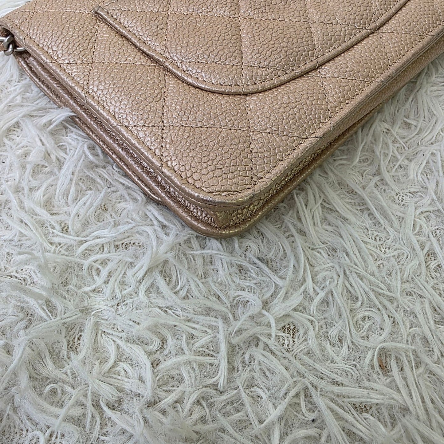 Chanel Beige Quilted Caviar Leather Wallet on Chain (Pre-Owned)