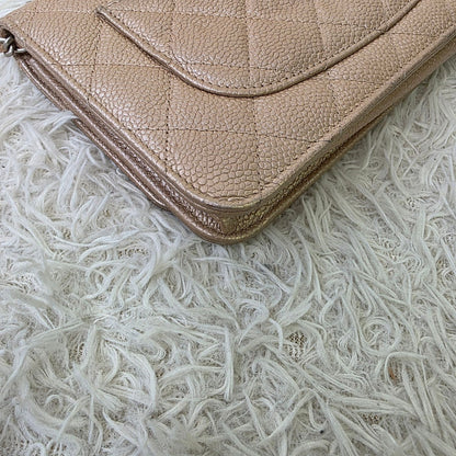 Chanel Beige Quilted Caviar Leather Wallet on Chain (Pre-Owned)