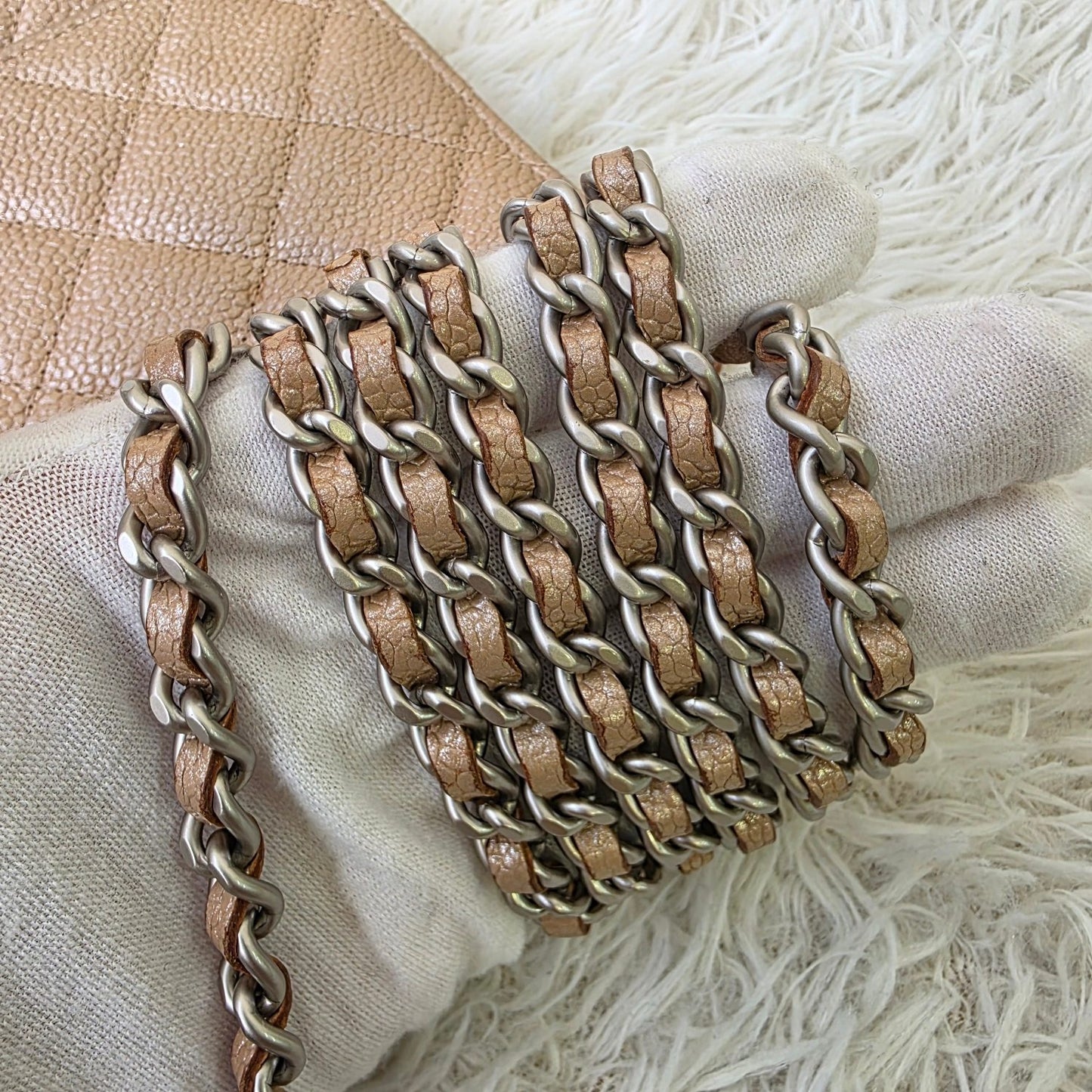 Chanel Beige Quilted Caviar Leather Wallet on Chain (Pre-Owned)