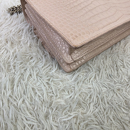 Saint Laurent Pale Pink Croc-Embossed Kate Chain Shoulder Bag (Pre-Owned)