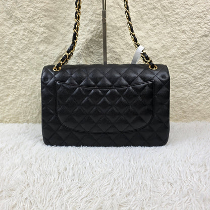 Chanel Black Quilted Caviar Leather Classic Flap Shoulder Bag (Pre-Owned)