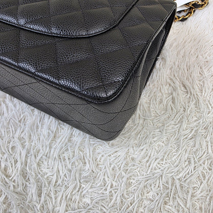 Chanel Black Quilted Caviar Leather Classic Flap Shoulder Bag (Pre-Owned)