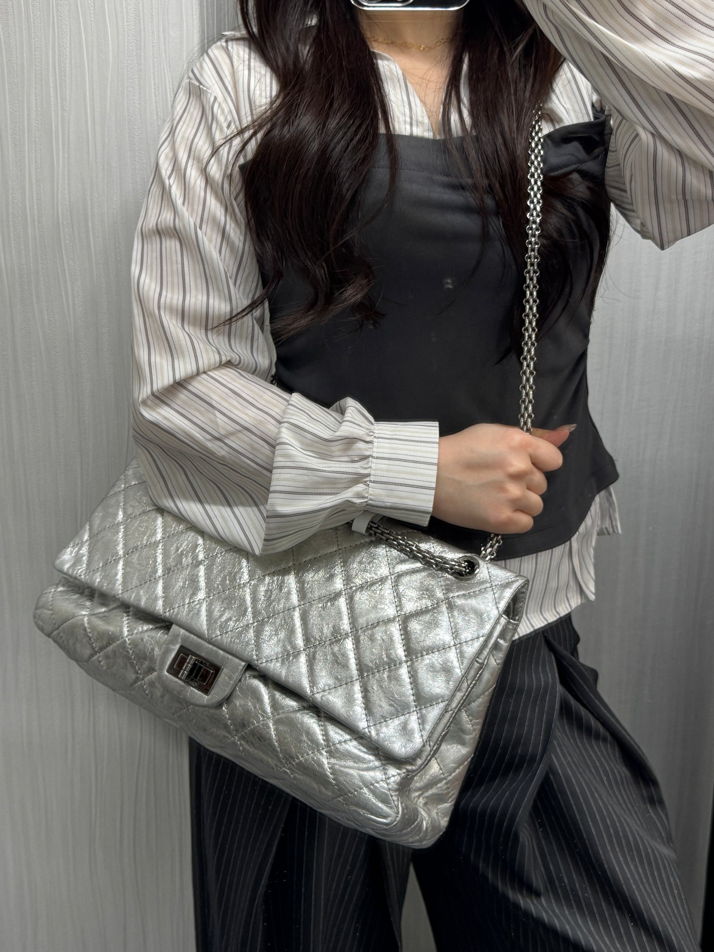 Chanel Silver Metallic Quilted Reissue Chain Shoulder Bag (Pre-Owned)