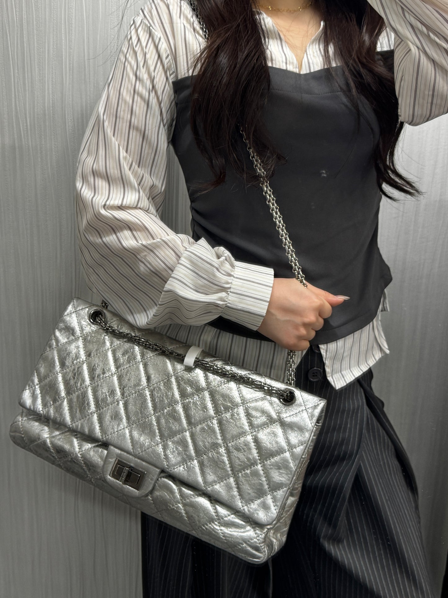 Chanel Silver Metallic Quilted Reissue Chain Shoulder Bag (Pre-Owned)